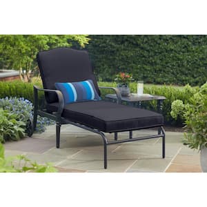 Laurel Oaks Black Steel Outdoor Patio Chaise Lounge with CushionGuard Midnight Navy Blue Cushions