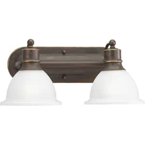 Madison Collection 2-Light Antique Bronze Etched Glass Traditional Bath Vanity Light