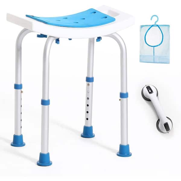 16.73 in. W, Aluminum Shower Bath Chairs for Seniors/Disabled with Free Assist Grab Bar and Toiletry Bag in White/Blue