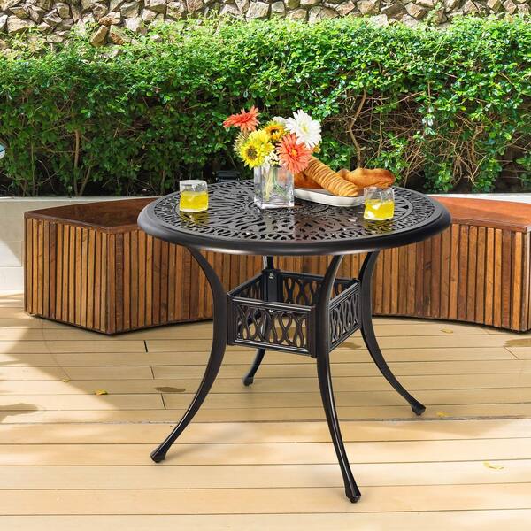 36 in. Bronze Round Cast Aluminium Outdoor Dining Table with 2 in. Umbrella Hole