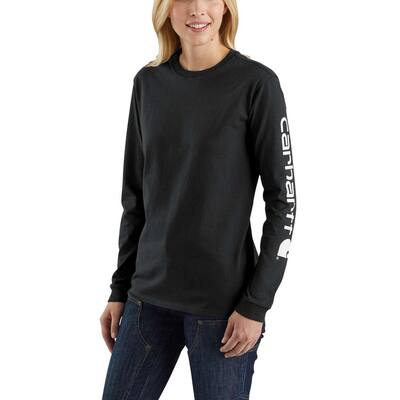 Women's Medium Black Cotton Workwear Sleeve Logo Long Sleeve T-Shirt