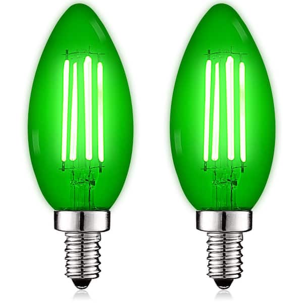 LUXRITE 40-Watt Equivalent LED Green Light Bulb, 4.5-Watt, Colored Glass Candelabra Bulb, UL Listed, E12 Base (2-Pack)