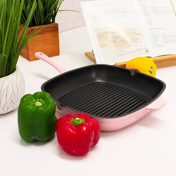 BergHOFF Neo11 in. Cast Iron Square Pink Grill Pan 2211073 - The