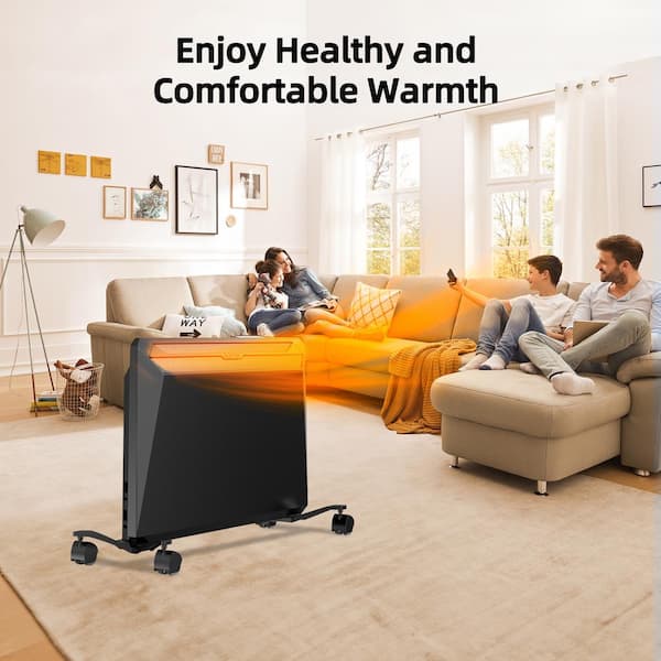 Edendirect 1500 W 16.26 in Electric Ceramic Convection Space Heater in Black  with Tip-Over Protection, Remote Control, Timer BQHEAYKJ08 - The Home Depot