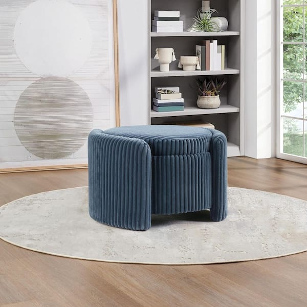 Sable Storage Ottoman with Mango Wood Flip Top and Blue Cord Fabric