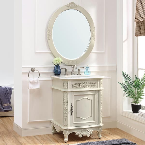 Home Decorators Collection Winslow 26 in. W x 22 in. D x 35 in. H Single Sink Freestanding Bath Vanity in Antique White with White Marble Top
