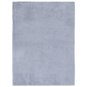 Faux Rabbit Fur Light Grey/Blue Doormat 3 ft. x 5 ft. Machine Washable High Low Solid Color Area Rug