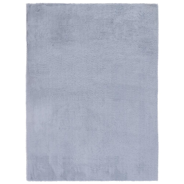 SAFAVIEH Faux Rabbit Fur Light Grey/Blue Doormat 3 ft. x 5 ft. Machine Washable High Low Solid Color Area Rug