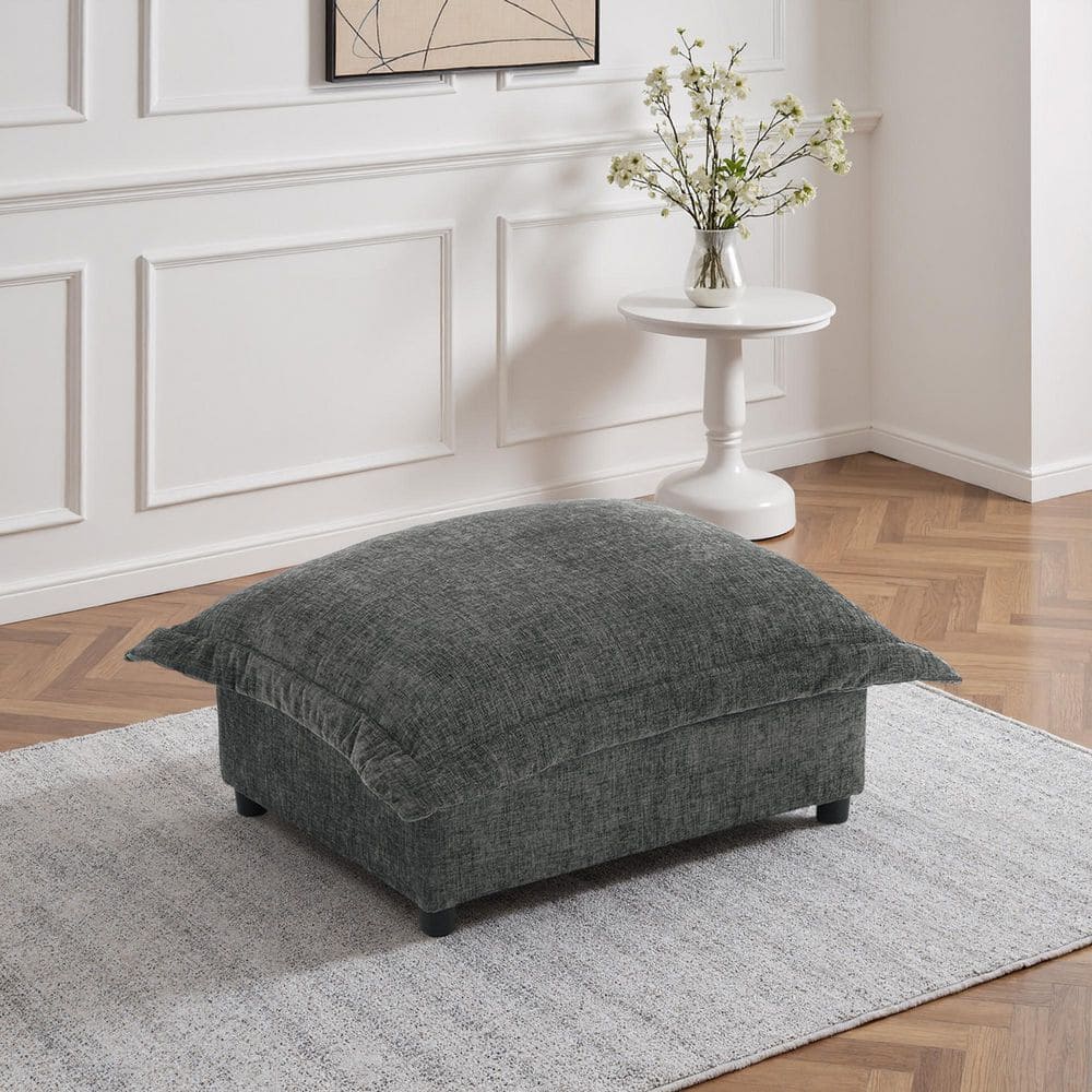 Uixe Dark Gray Chenille Rectangle Accent Ottoman (Set of 1