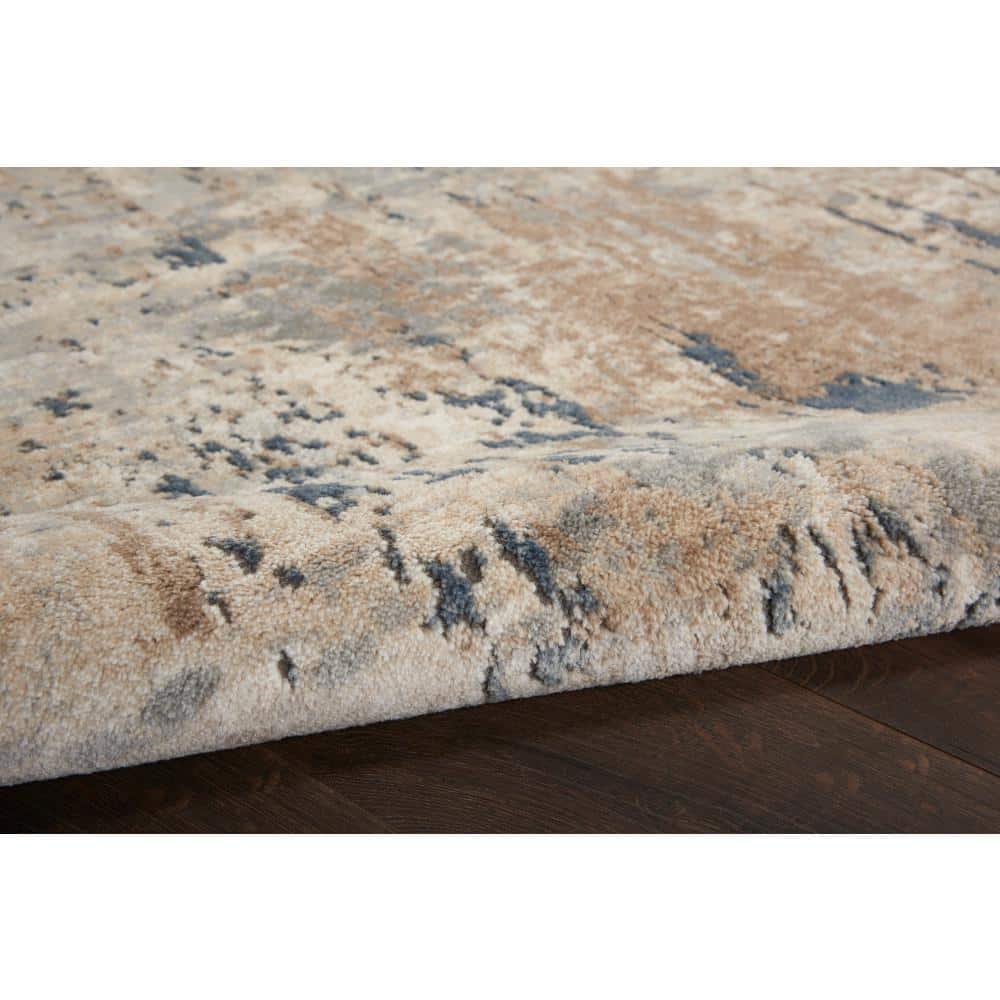 Concerto Beige Grey Abstract Synthetic Runner Rug 2'2" x 10'