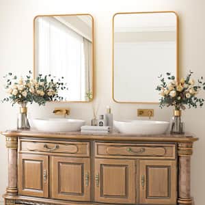 24 in. W x 36 in. H Rectangular Aluminum Alloy Framed Rounded Gold Wall Mirror