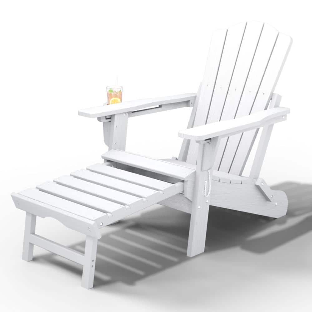 White HDPE Outdoor Folding Adirondack Chairs with Retractable Ottoman and Cup Holder (Set of 4) price history on PriceWatchPro