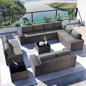 12-Piece Wicker Outdoor Sectional Set with Grey Cushion
