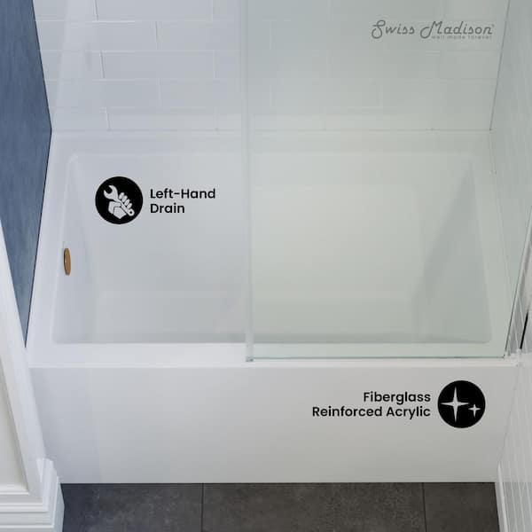 48 in. Left Drain Rectangular Alcove Bathtub in White