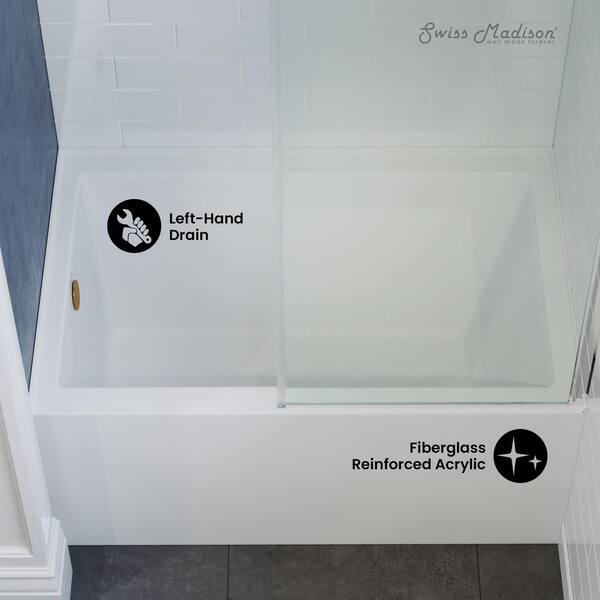 48 in. Left Drain Rectangular Alcove Bathtub in White