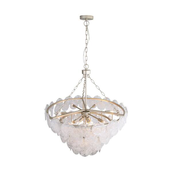 Golden Lighting - Cascada 780-Watt 13 Light Aegean Silver Statement Pendant Light with Cirrus Cloud Glass Shade, No Bulbs Included