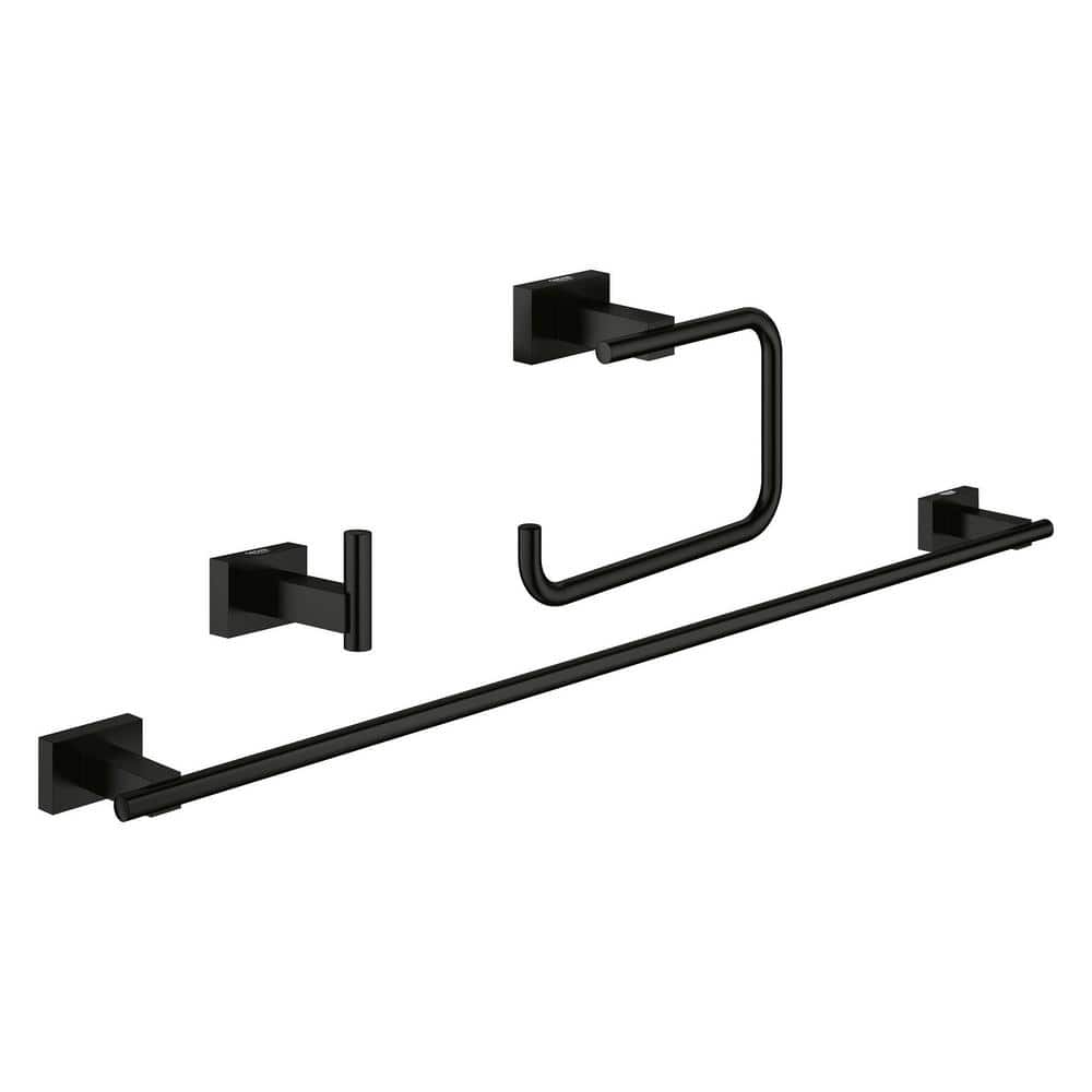 GROHE Essentials Cube 3-Piece Bath Hardware Set Towel Bar, Toilet Paper ...