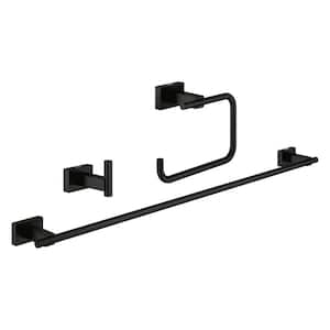 Essentials Cube 3-Piece Bath Hardware Set Towel Bar, Toilet Paper Holder, and Robe Hook Included in Matte Black