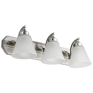 24 in. 3-Light Brushed Nickel Bath Vanity Light Fixture with Bell Shape Frosted Glass Shade