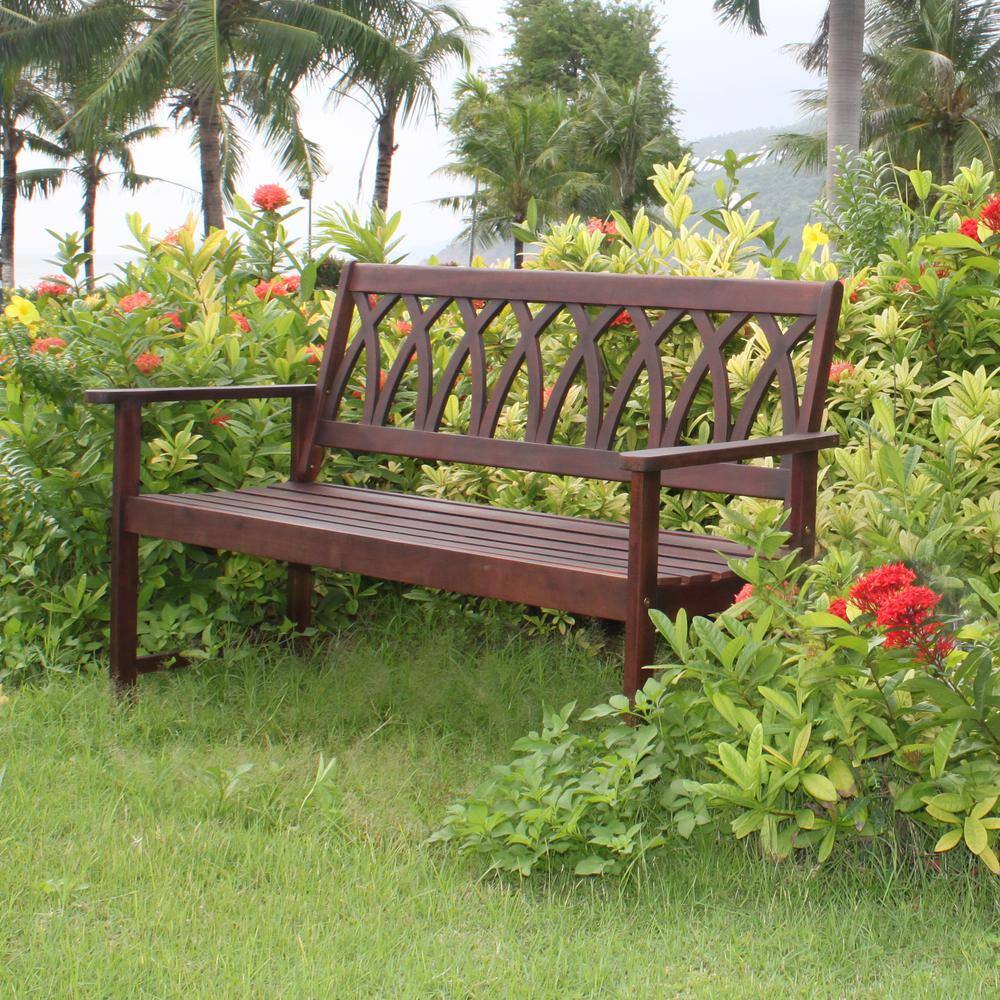 Rich Brown Acacia Wood Criss Cross Garden Bench