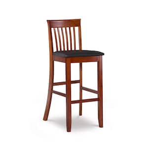 Jonas 31 in. Seat Height Dark Cherry High Back Wood Frame Barstool with Brown Faux Leather Seat
