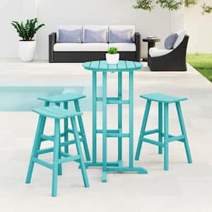 Laguna 4-Piece HDPE Weather Resistant Outdoor Patio Bar Height Bistro Set with Saddle Seat Barstools, Turquoise