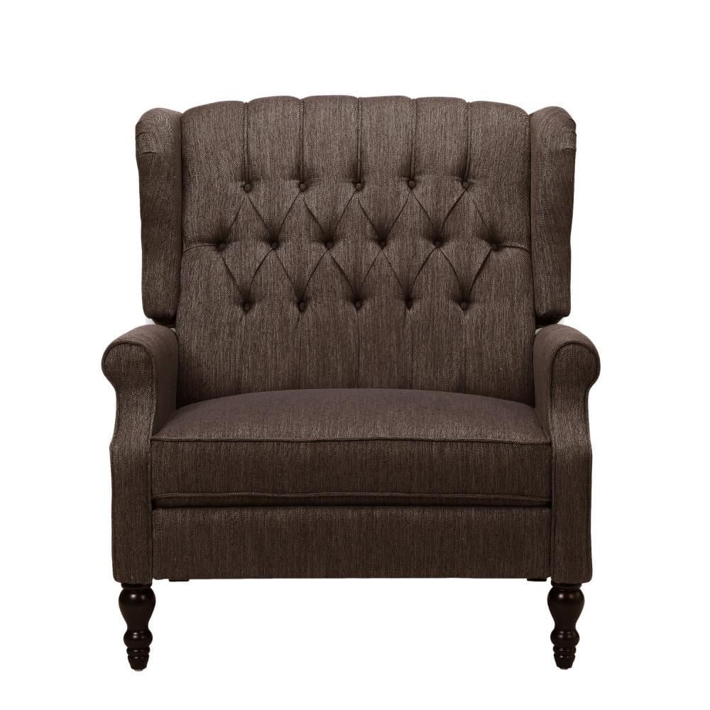 Brown Tufted Wingback Oversized Recliner with Nailhead Trim