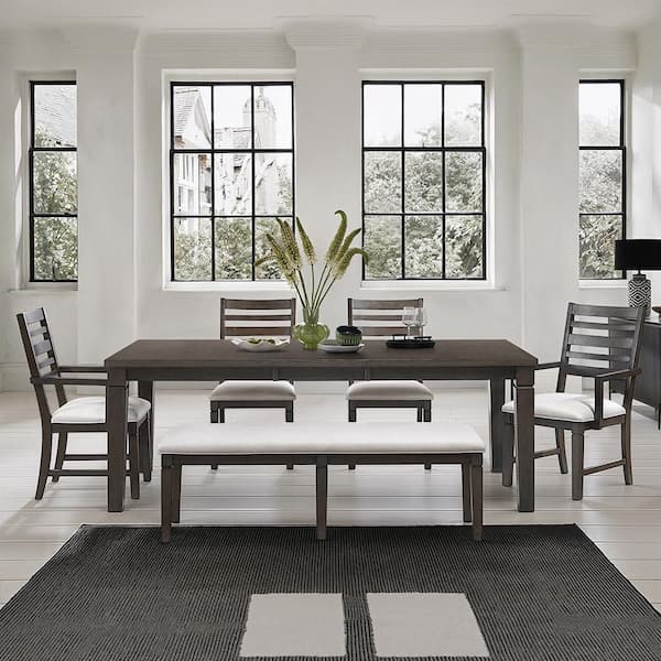 Pratter Beige Textured Upholstered 58 in. Bedroom Bench in Dark Espresso Finish