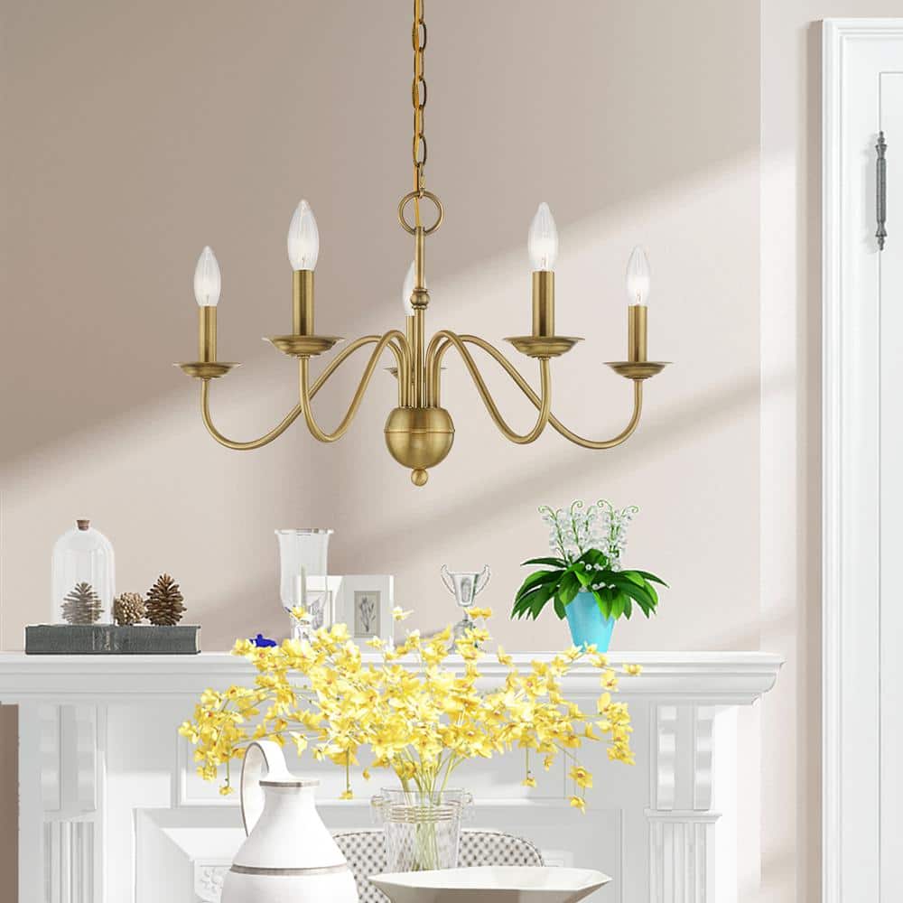 Elegant Antique Brass 5-Light Taper Candle Chandelier