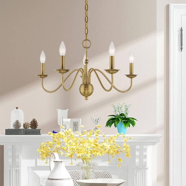 Windsor 5 Light Antique Brass Chandelier