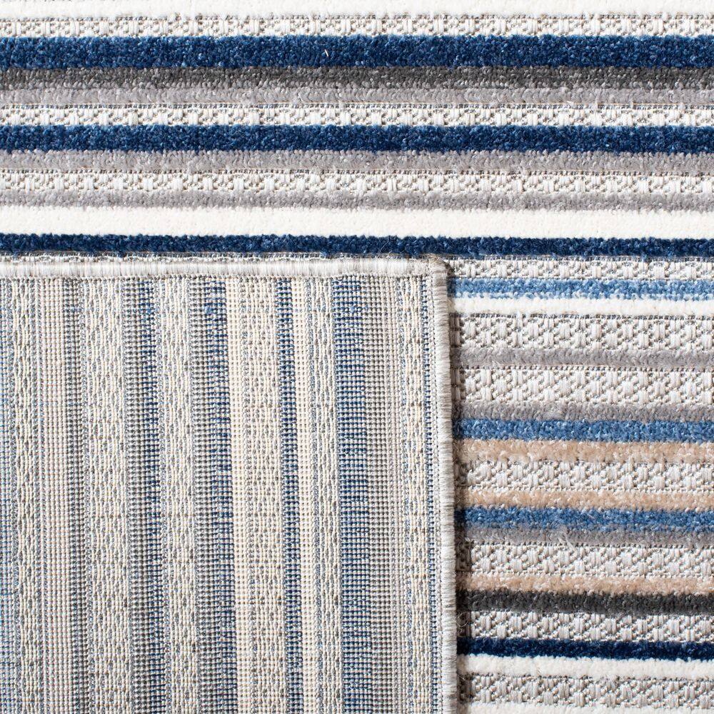 Grey and Blue Striped Synthetic Square Area Rug, 3' x 3'