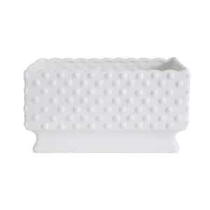 11.25 in. L x 5.75 in. W x 6 in. H 7 qts. White Ceramic Hobnail Decorative Pots with Scalloped Edge and Polka Dots