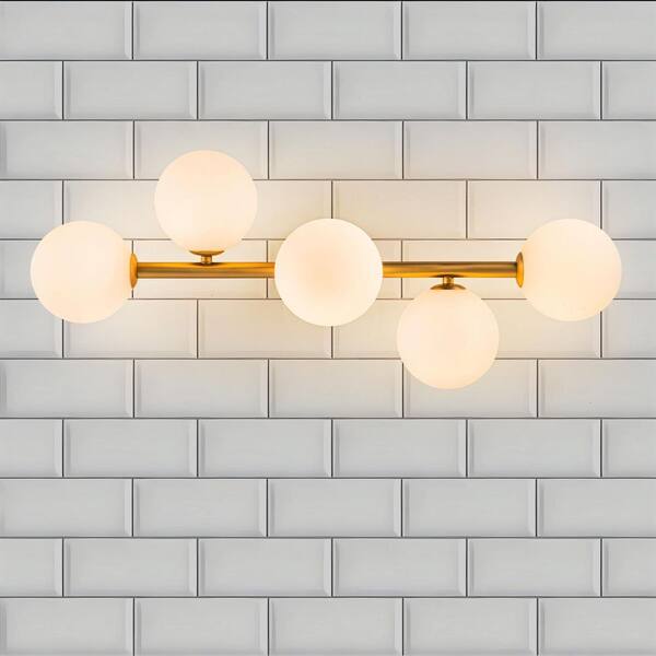 LLHZSY Lucie 26.38 in. 5-Light Gold Modern Linear Semi-Flush Mount