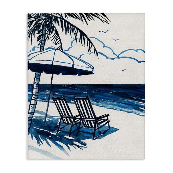 Blue Toned Tropical Beach Scene by Carol Robinson Unframed Nature Graphic Art Print 20 in. x 16 in.