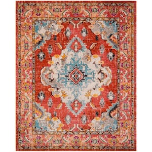 Monaco 9 ft. x 12 ft. Orange/Light Blue Border Area Rug