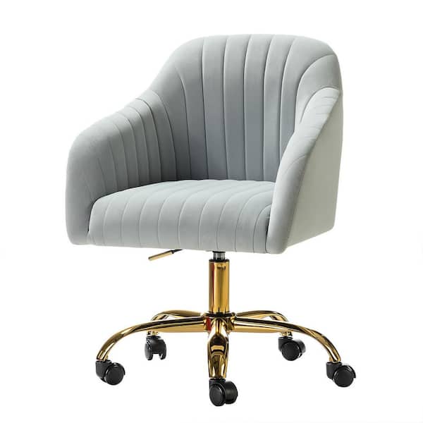 JAYDEN CREATION Sinda Modern Grey Velvet Swivel and Adjustable Task Chair with Gold Base