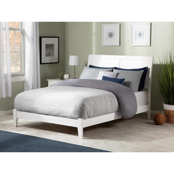AFI Portland White Full Solid Wood Frame Low Profile Platform Bed with Attachable USB Device Charger