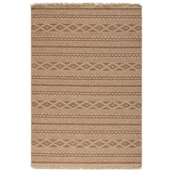 SAFAVIEH Wicker 4 ft. x 6 ft. Natural/Brown Geometric Striped Area Rug