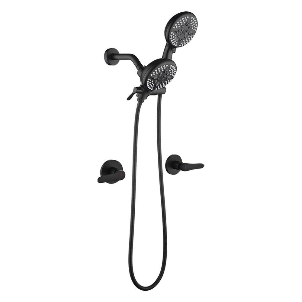 Double Handle 5-Spray Wall Mount Shower Faucet 1.8 GPM with Ceramic Disc Valves 2 in. 1 Shower System in Matte Black price history on PriceWatchPro