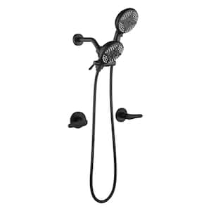 Double Handle 5-Spray Wall Mount Shower Faucet 1.8 GPM with Ceramic Disc Valves 2 in. 1 Shower System in Matte Black