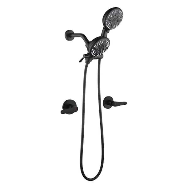 AIMADI Double Handle 5-Spray Wall Mount Shower Faucet 1.8 GPM with Ceramic Disc Valves 2 in. 1 Shower System in Matte Black