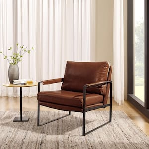 LEO Modern Dark Brown Faux Leather Accent Arm Chair with Steel Frame