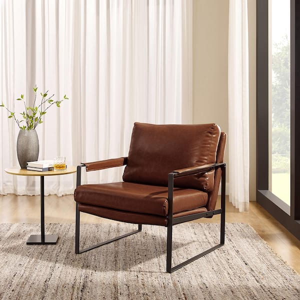 Art Leon LEO Modern Dark Brown Faux Leather Accent Arm Chair with Steel ...