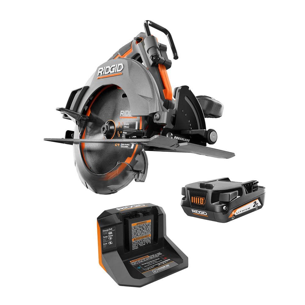 RIDGID 18V OCTANE Brushless Cordless 7-1/4 in. Circular Saw Kit with 18V  Lithium-Ion 2.0 Ah Battery and Charger R8654B-AC9302 The Home Depot