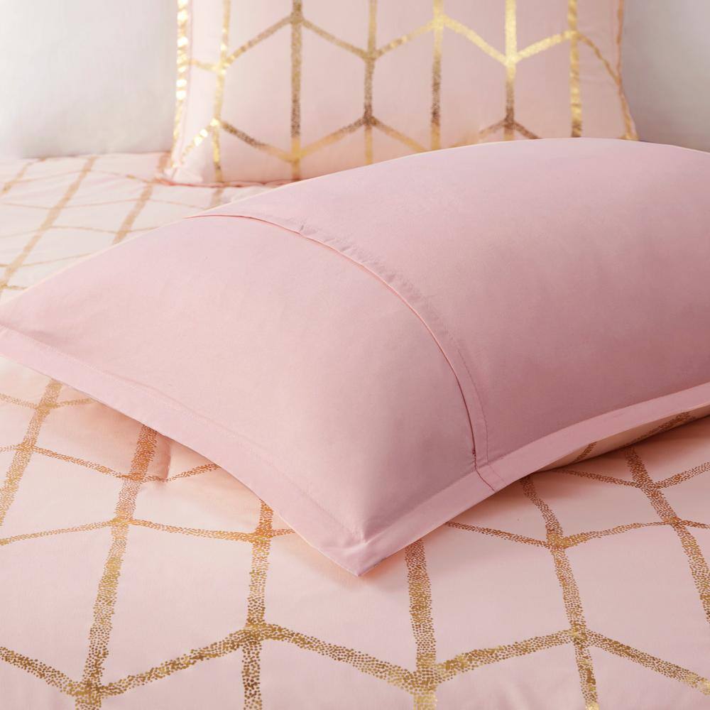 Blush and Gold Twin XL Microfiber Geometric Comforter Set