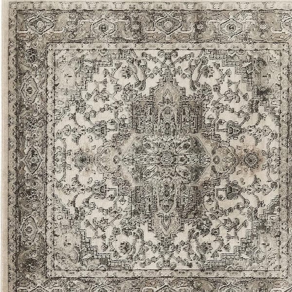 5 ft. x 5 ft. White Medallion Washable Area Rug