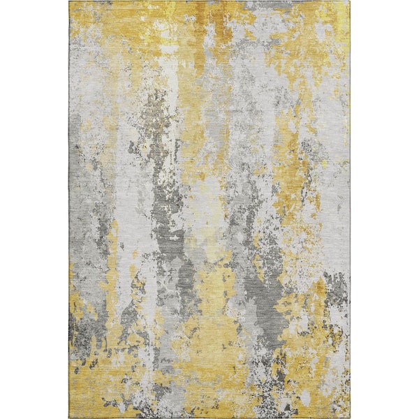 Mayfield Premium Machine Washable Abstract AMF1848 Yellow 5 ft. x 7 ft. 6 in. Area Rug