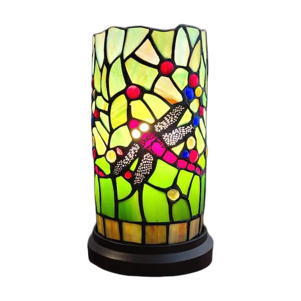 HomeRoots Charlie 14 in. Dark Brown Integrated LED Candlestick Interior Lighting Table Lamp for Living Room w/Red Glass Shade