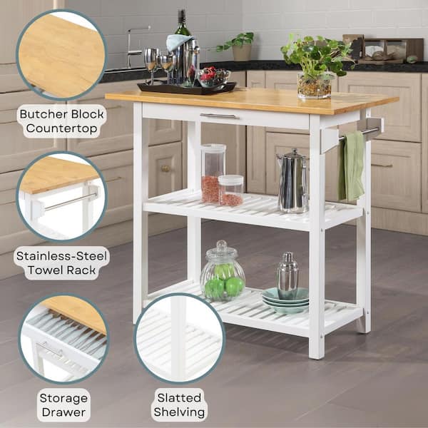 Convenience Concepts Designs2Go Butcher Block and White Kitchen