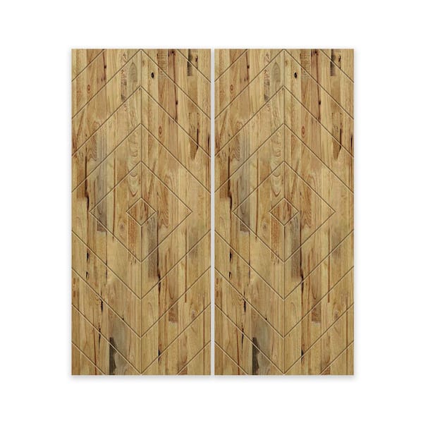 CALHOME 72 in. x 84 in. Hollow Core Weather Oak Stained Pine Wood Interior Double Sliding Closet Doors